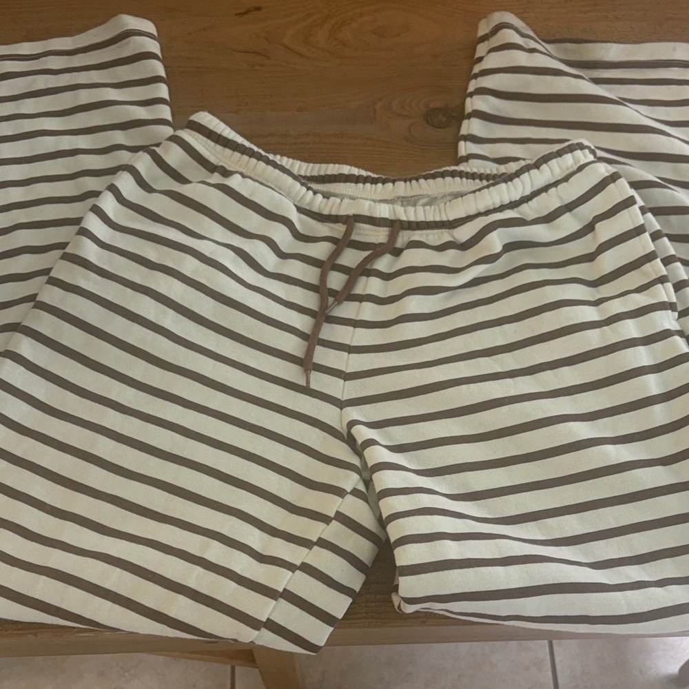 Striped Brown and Cream Lounge Wide Leg Pants